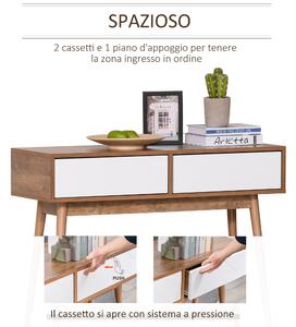 HOMCOM Tavolo Consolle da Ingresso e Soggiorno con 2 Cassetti Bianchi, Piano d'appoggio e Gambe in Legno, 100x35x75cm