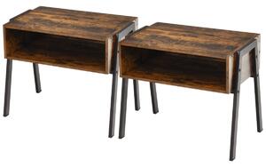 Costway Set di 2 tavolini-comodini impilabili di legno con struttura di metallo, Mobiletto in stile industriale Marrone
