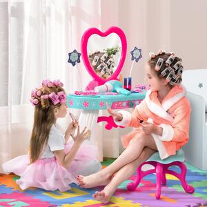 HOMCOM Toeletta Tavolo Trucco con Sgabello per Bambini da 3 Anni, Specchio Integrato e Accessori, Azzurro e Bianco