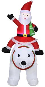 Outsunny Babbo Natale Gonfiabile con Orso Polare e Luci LED per Esterno e Interno con Gonfiatore, 130x80x180cm