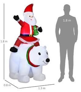 Outsunny Babbo Natale Gonfiabile con Orso Polare e Luci LED per Esterno e Interno con Gonfiatore, 130x80x180cm