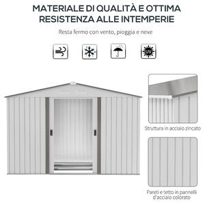 Outsunny Casetta da Giardino con Doppie Porte Scorrevoli, in Acciaio e PP, 277x195x192cm, Argento