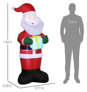 Outsunny Babbo Natale Gonfiabile con Regalo, 3 Luci LED e Gonfiatore Incluso, 77x68x184cm