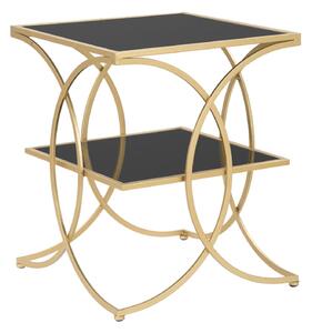 Tavolinetto Double 45x45x55 cm in Ferro MDF e Specchio Oro e Nero