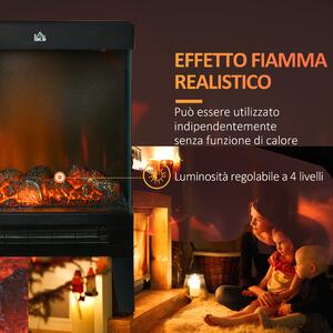 HOMCOM Camino Elettrico 1000W / 2000W con Fiamma LED Realistica e Controllo Temperatura, 40.5x20x62 cm, Nero