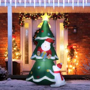 Outsunny Albero di Natale Gonfiabile con Babbo Natale e Cagnolino, Luci LED e Gonfiatore Incluso, 112x80x180cm