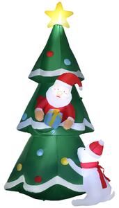 Outsunny Albero di Natale Gonfiabile con Babbo Natale e Cagnolino, Luci LED e Gonfiatore Incluso, 112x80x180cm