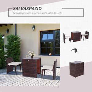 Outsunny Mobili da esterno arredamento giardino con tavolo da giardino e poltrocine da esterno in PE Rattan e Ferro con cuscino, marrone