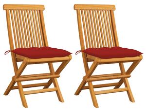 Sedie da Giardino con Cuscini Rossi 2 pz in Massello di Teak