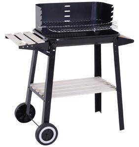Outsunny Griglia a Carbone Barbecue BBQ Carrello Grill per Picnic con Ruote da Balcone Giardino in Ferro e Legno 83 × 45 × 87 cm Nero