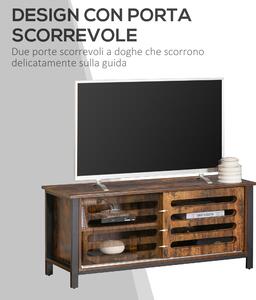 HOMCOM Mobile TV Moderno in Stile Industriale per TV fino 50'', 4 Vani e Anta Scorrevole, 120x42x52cm, Marrone e Nero