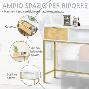 HOMCOM Tavolo Consolle Bianco Oro in Legno, Design Moderno per Salotto o Ingresso, 80x30x80.5cm