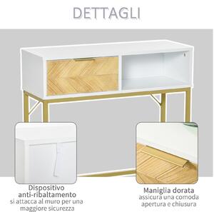 HOMCOM Tavolo Consolle in Legno, Consolle da Ingresso o Salotto con Design Moderno, Bianco e Oro, 80x30x80.5cm