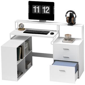 HOMCOM Scrivania Ufficio con 2 Tavoli, 4 Ripiani, 3 Cassetti e Supporto per Monitor, in Legno, 138.5x90x92 cm, Bianco