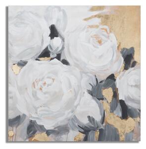 Dipinto su Tela Bianco Flower 90x3,7x90 cm in Legno di Pino e Canvas Multicolor