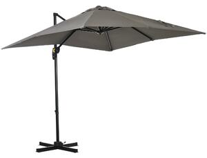 Outsunny Ombrellone da Giardino a Manovella 2.5x2.5 m con Rotazione 360° e Parasole Regolabile, Grigio Chiaro