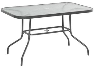Outsunny Tavolo da Giardino con Foro per Ombrellone, Arredamento da Esterno in Metallo e Vetro 120x80x70cm Grigio|Aosom