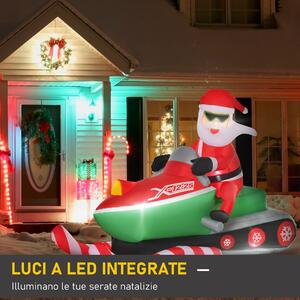 HOMCOM Babbo Natale Gonfiabile su Motoslitta 160cm con Luci LED Integrate, Decorazione Natalizia da Esterno, Verde e Rosso