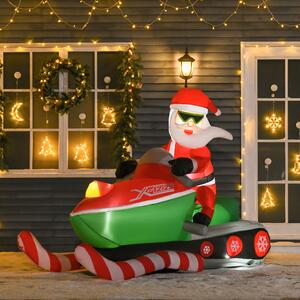 HOMCOM Babbo Natale Gonfiabile su Motoslitta 160cm con Luci LED Integrate, Decorazione Natalizia da Esterno, Verde e Rosso