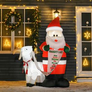 HOMCOM Babbo Natale Gonfiabile con Capretta e Luci LED Integrate per Esterno 135x85x180cm