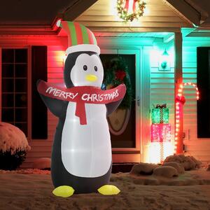 HOMCOM Pinguino Gonfiabile Gigante, Decorazione Natalizia Gonfiabile per Esterno con Luci LED, 130x75x243cm