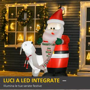 HOMCOM Babbo Natale Gonfiabile con Capretta e Luci LED Integrate per Esterno 135x85x180cm