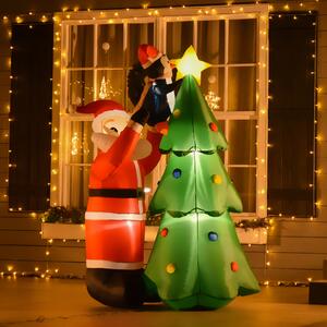 HOMCOM Babbo Natale Gonfiabile con Albero e Pinguino, Altezza 180cm, Luci LED e Gonfiatore