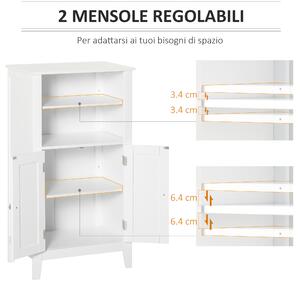 Kleankin Mobile Bagno con Mensole Regolabili e Armadietto 2 Ante, Mobiletto Multiuso in Legno, Bianco, 50x30x93cm