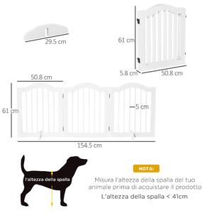 PawHut Cancellino per Cani Pieghevole a 3 Sezioni in Legno, Barriera per Cani con Piedini, 154.5x29.5x61cm, Bianco