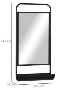 HOMCOM Specchio da Parete con Mensola Inferiore e Struttura in Metallo, 36.2x12x71.7cm, Nero