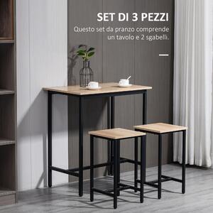 HOMCOM Set Tavolo con 2 Sgabelli da Cucina Stile Industriale in Legno e Acciaio, Colore Naturale e Nero