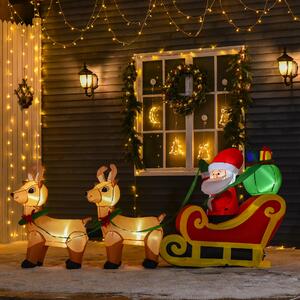 HOMCOM Babbo Natale Gonfiabile con Slitta e 2 Renne, Addobbi di Natale in Tessuto Poliestere Impermeabile con Luci a LED 240x57x112cm