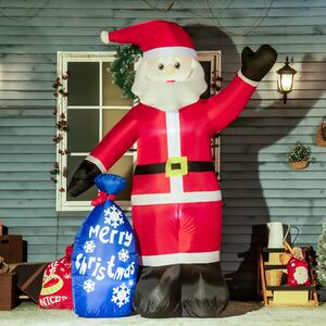 Outsunny Babbo Natale Gonfiabile con Luci LED Bianche e Gonfiatore Incluso, 146x77x238 cm