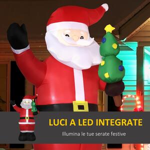 Outsunny Babbo Natale Gonfiabile con Luci LED Bianche, 8 Luci LED nell'Albero e Gonfiatore Incluso, 142x98x245 cm