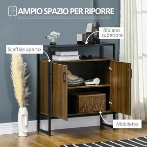 HOMCOM Armadietto Due Ante in MDF con Piano d'Appoggio in Vetro Temperato, 82x30x98 cm, Marrone e Nero