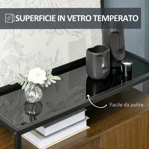 HOMCOM Armadietto con 2 Ante in MDF, Piano d'Appoggio in Vetro Temperato, Design Elegante, 82x30x98 cm - Marrone e Nero
