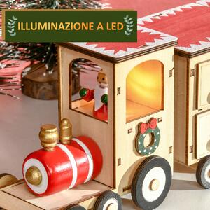 HOMCOM Calendario Avvento di Natale a forma di Treno con Babbo Natale e Luce LED Inclusa, in Compensato, 40x8x11 cm