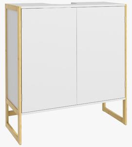 HOMCOM Mobile Sottolavabo Bagno con 2 Ante a Pressione in Bambù e MDF con Intaglio a U, 70x33x79.5cm, Bianco