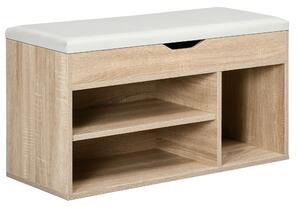 HOMCOM Scarpiera Salvaspazio Imbottita con 2 Ripiani Aperti e Spazio a Scomparsa, in Legno e Pelle PU, 80x30x43 cm