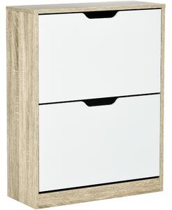 HOMCOM Scarpiera Salvaspazio Slim a 2 Cassetti per 8 Paia di Scarpe 62.5x26x81 cm, Legno e Bianco