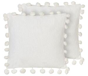Set di 2 cuscini in cotone ricamati con motivo semplice bianco 60 x 60 cm morbida imbottitura Beliani
