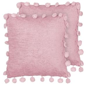 Set di 2 cuscini in cotone ricamati con motivo semplice rosa 60 x 60 cm morbida imbottitura Beliani
