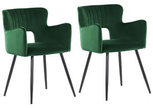 Set di 2 sedie da pranzo velluto verde smeraldo brraccioli schienale intagliato gambe in metallo moderna industriale Beliani