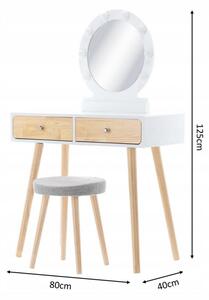 Tavolino da toilette in legno bianco con specchio LED e sgabello