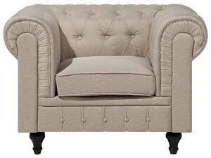 Set soggiorno Chesterfield in tessuto beige gambe in legno scuro divano a 3 posti + poltrona contemporanea Beliani