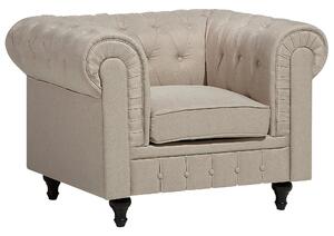 Set soggiorno Chesterfield in tessuto beige gambe in legno scuro divano a 3 posti + poltrona contemporanea Beliani