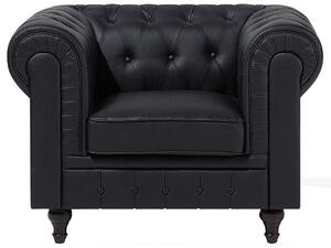 Set soggiorno Chesterfield in ecopelle nera con gambe in legno scuro divano a 3 posti + poltrona contemporanea Beliani