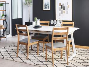 Tavolo da Pranzo Bianco con Legno Scuro 160 x 90 cm Allungabile Cucina Allungabile 8 Persone Beliani