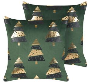 Set di 2 cuscini in velluto con stampa alberi di Natale verde sfoderabili 45 x 45 cm soggiorno camera da letto Beliani