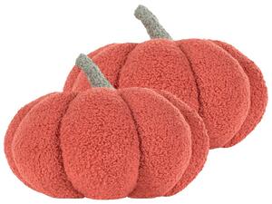 Set 2 cuscini di peluche a forma di zucca in tessuto bouclè arancione ⌀ 28 cm decorazione accessorio di halloween Beliani